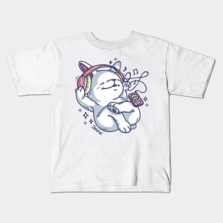 Cute bunny rabbit with headphones listening to the music and vibing Kids T-Shirt